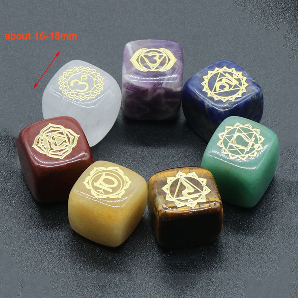 7Pcs Heart Chakra Natural Crystal Stones Quartz Set Engraved Symbols Yoga Stone for Jewelry Making Reiki Healing Meditation - Bonnie Lassio