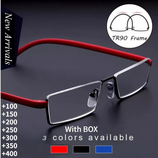 FG TR90 Reading Glasses for Men Half Frame Presbyopic Glasses Men Women Optical Очки Для Чтения Мужские +100 To +400 - Bonnie Lassio