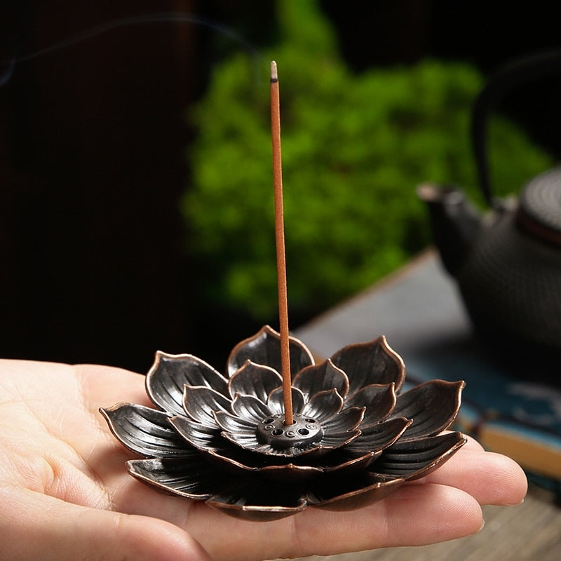 Alloy Incense Burner Stick Holder Buddhism Lotus Line Incense Plate Sandalwood Coil Base Temples Yoga Studios Home Decoration - Bonnie Lassio