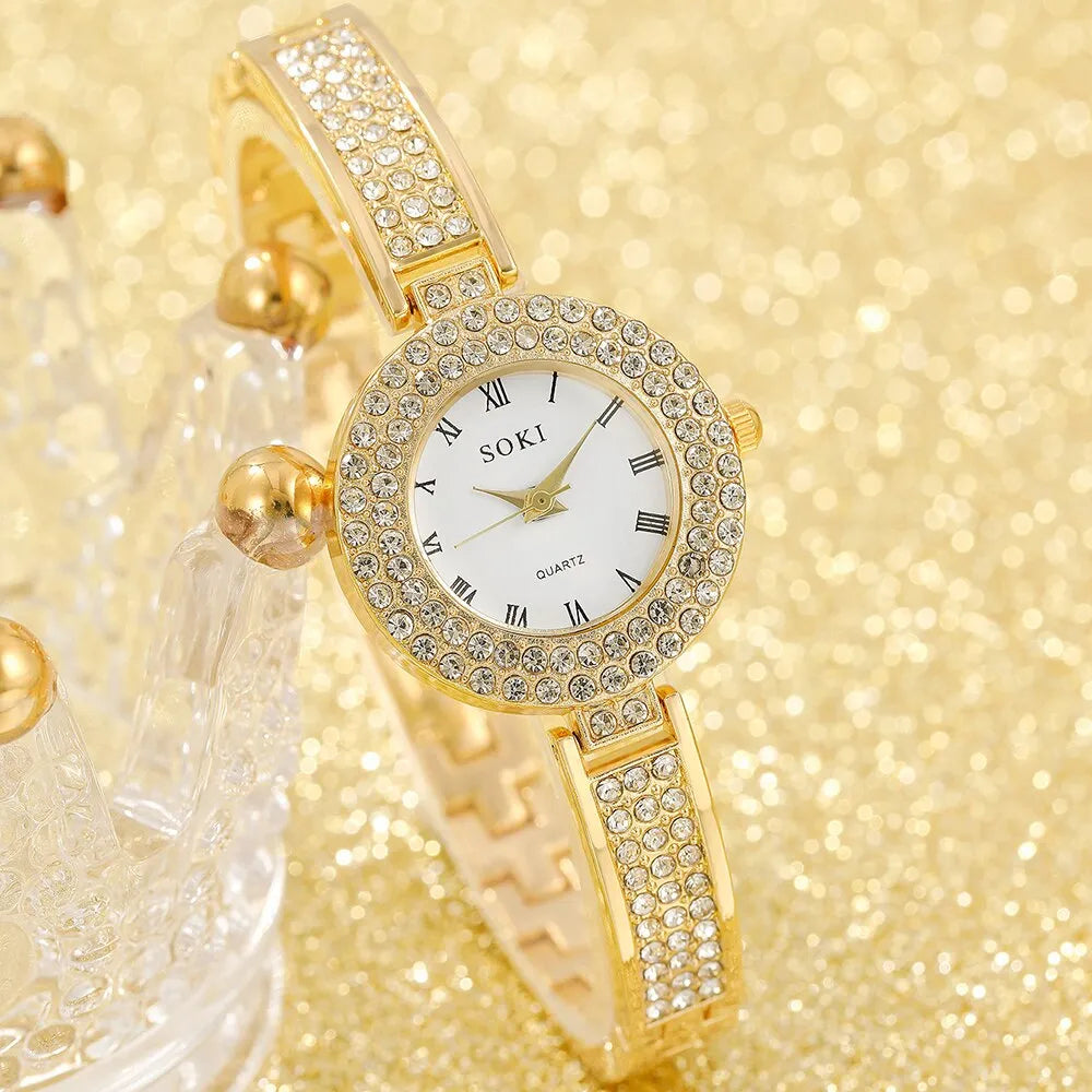 Ladies Girls Fashion Dress Wrist Watches With Braclet Gift Gold Faux Diamond - Bonnie Lassio