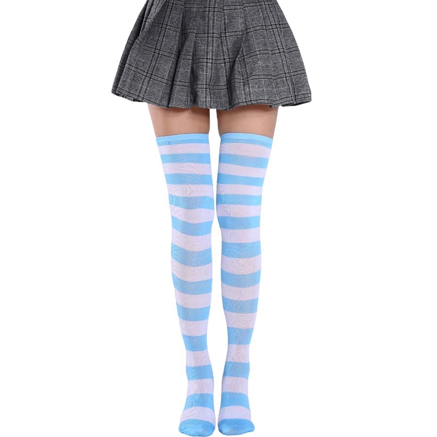 Long Tube Ladies Japanese Blue and White Striped Over-knee Socks Thigh High - Bonnie Lassio