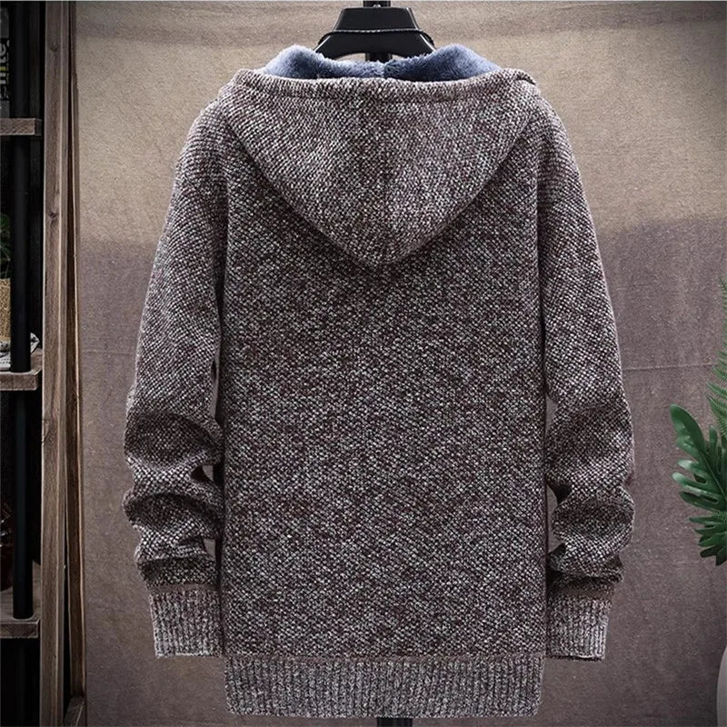 Mens Hooded Cardigan Knitted Sweater Winter Thick Fleece Casual Knitwear Coat Hooded - Bonnie Lassio