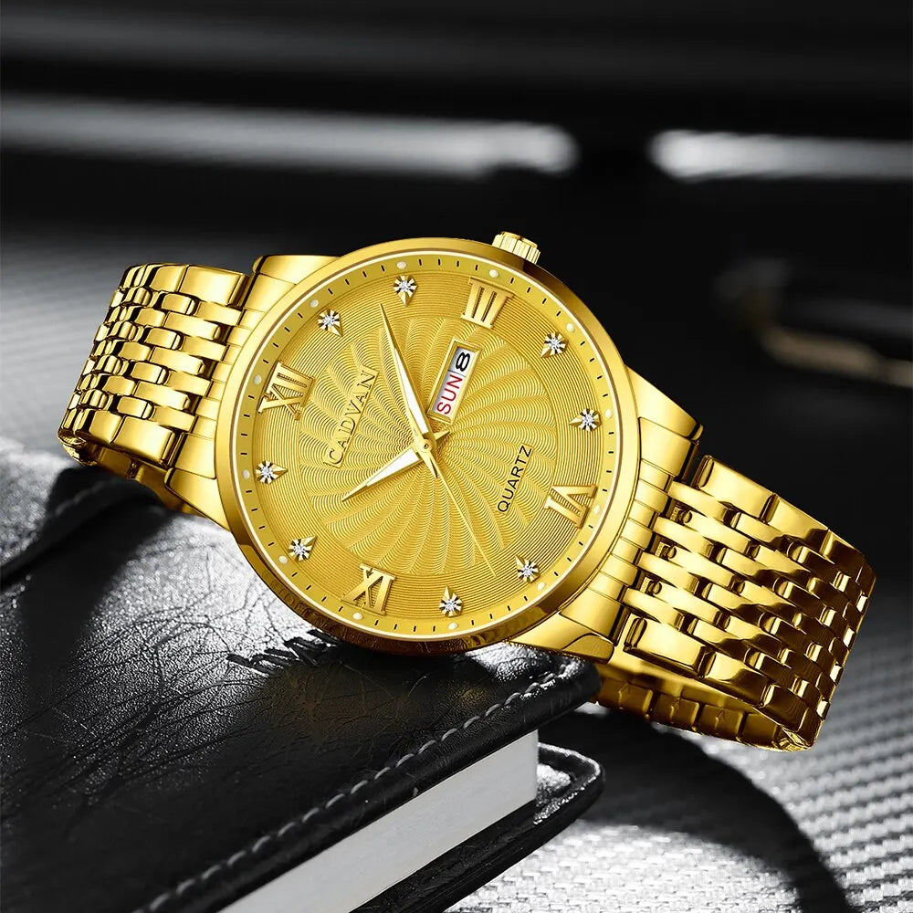 Golden Luxury Mens Watch Stainless Steel Date Clock Business Men Quartz Casual - Bonnie Lassio