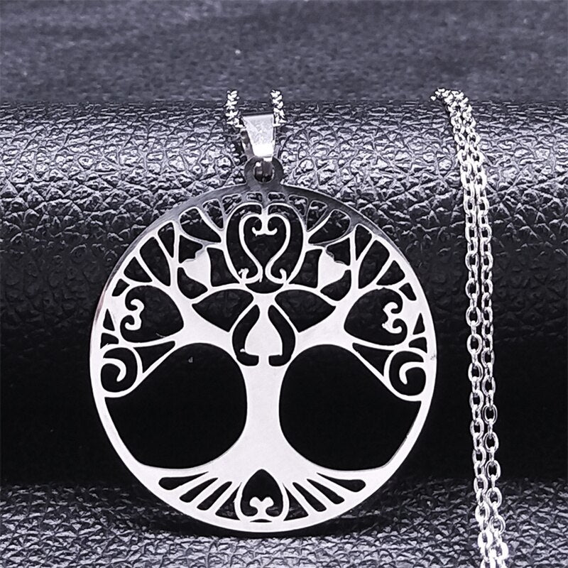 Aesthetic Tree of Life Chain Necklace for Women Men Stainless Steel Silver Colour - Bonnie Lassio