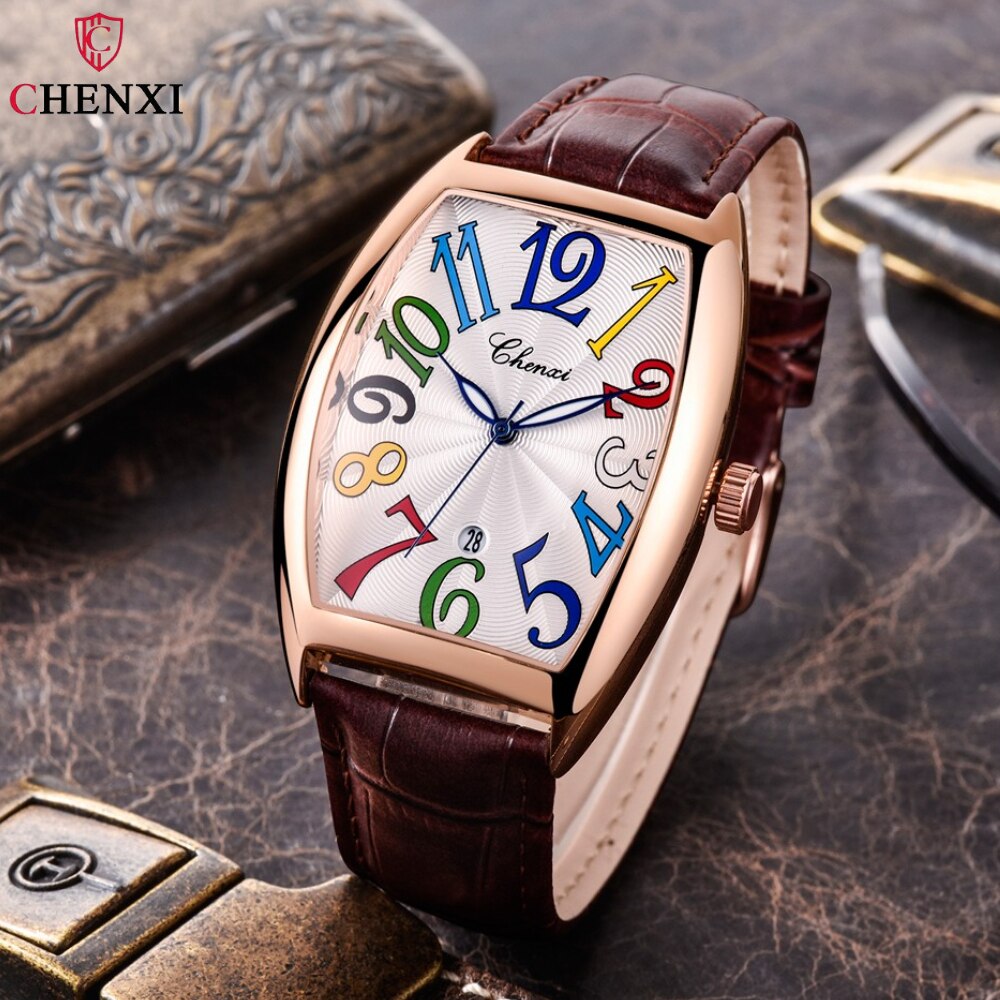 CHENXI Mens Watches Luminous Curved Glass Date Business Leather Strap Quartz Male Boy Gift Clock Relogio Masculino - Bonnie Lassio