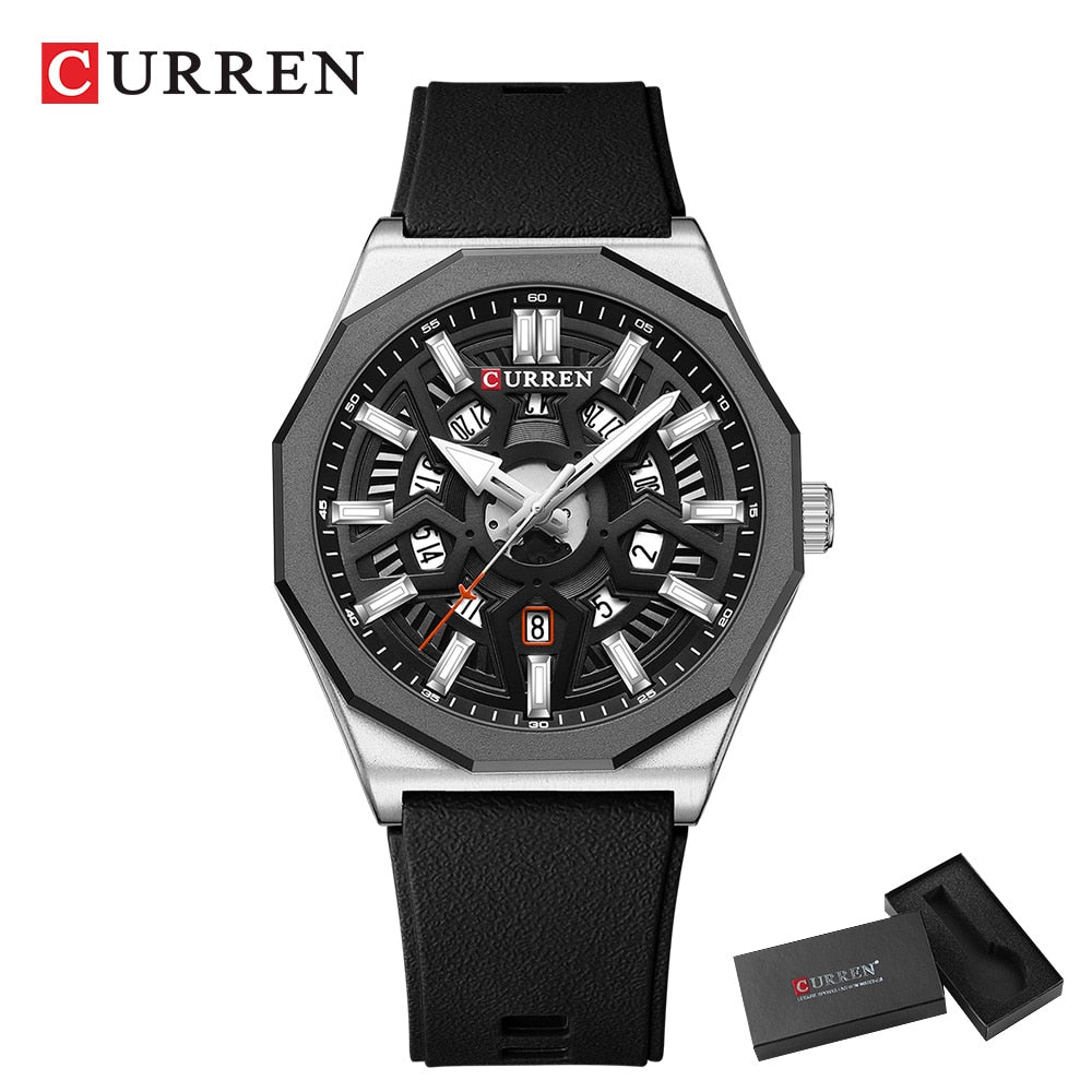 CURREN Fashion Creative Design Watches Men Quartz Silicone Strap Date Wristwatches for Male Clock with Luminous Hands - Bonnie Lassio