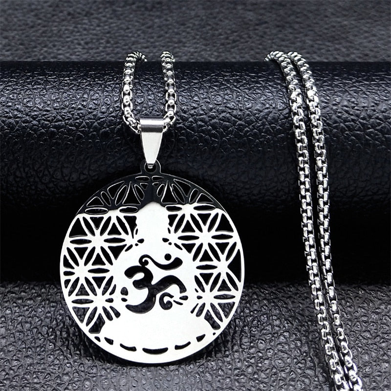 Buddhism Meditation Buddha Yoga Pendant Necklace Stainless Steel Tree of Life Necklace Buddhist Jewelry collares para mujer - Bonnie Lassio