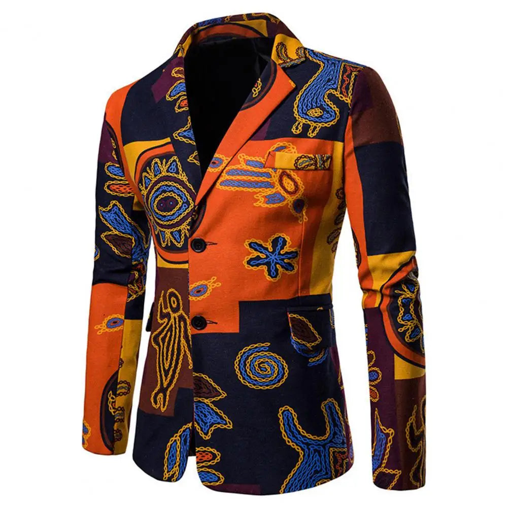 Mens Blazer African Style Characteristics Print Turndown Collar Single Breasted Slim Lapel - Bonnie Lassio