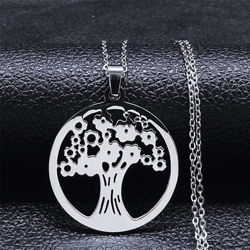 Aesthetic Tree of Life Chain Necklace for Women Men Stainless Steel Silver Colour - Bonnie Lassio