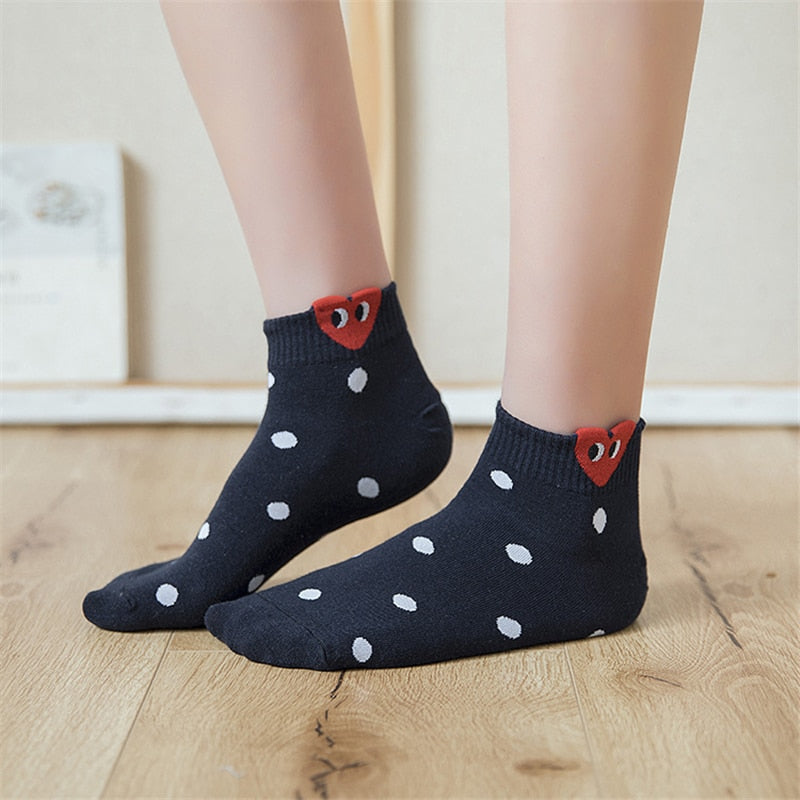 Kawaii Women 3D Ear socks Red Heart Pattern With Big Eyes Cute Campus Simple Basic Fresh Female Sokken Happy Socks Sweet Girls - Bonnie Lassio