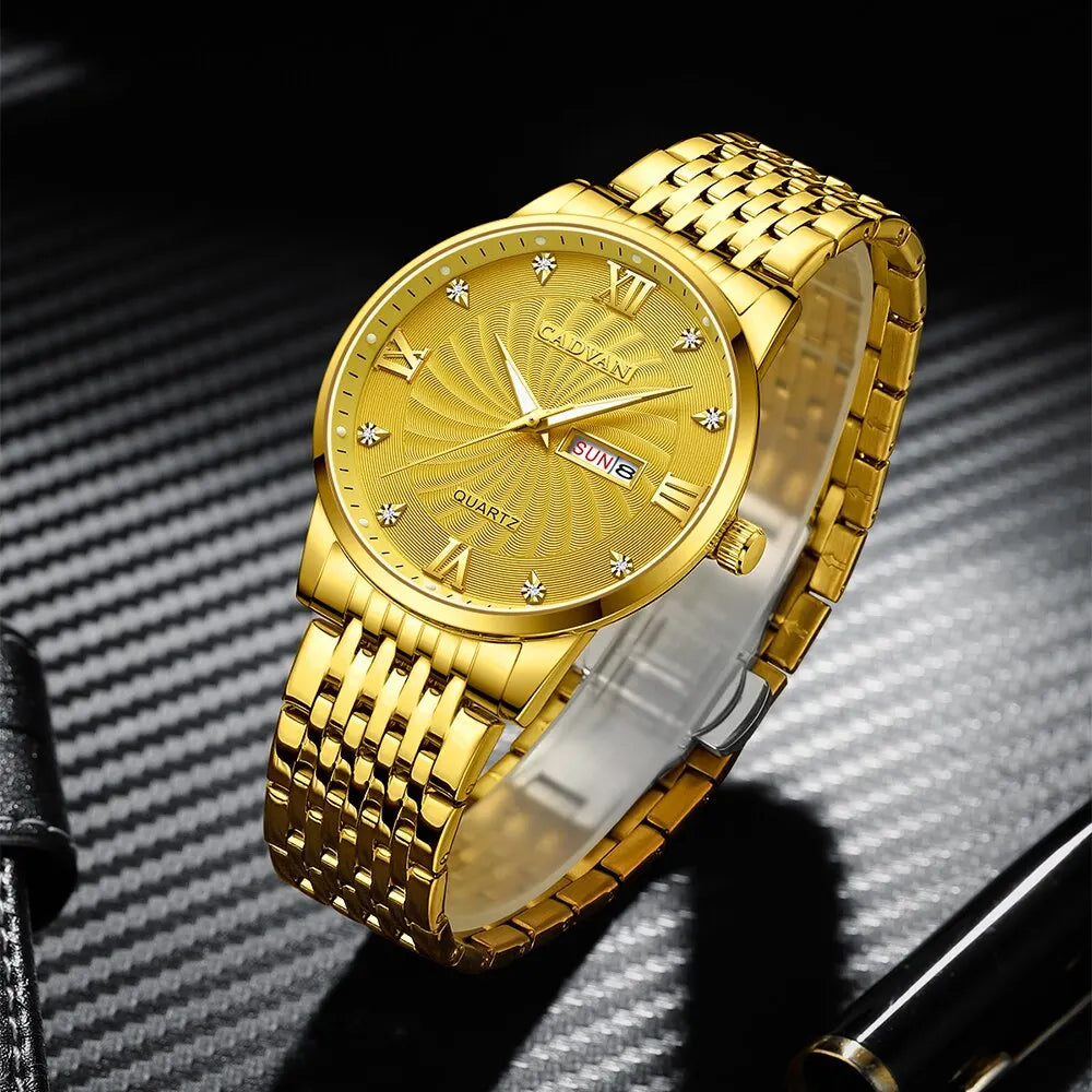 Golden Luxury Mens Watch Stainless Steel Date Clock Business Men Quartz Casual - Bonnie Lassio