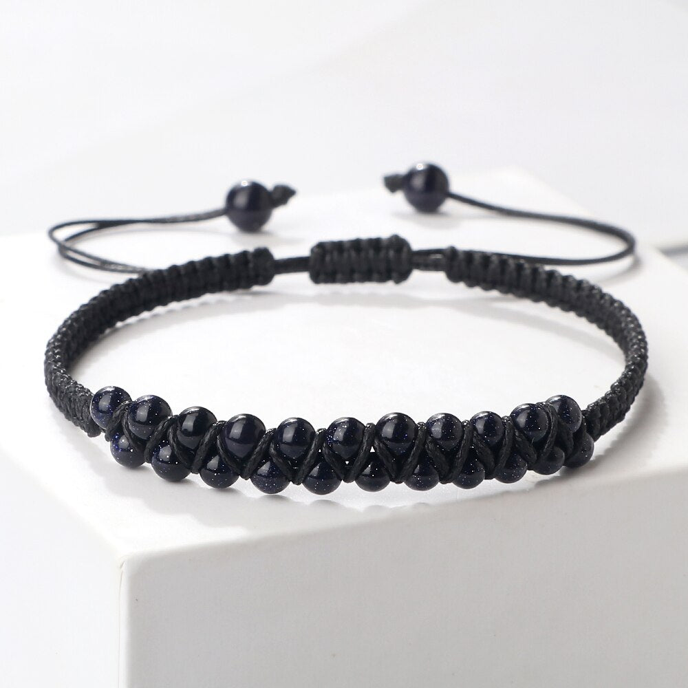 4mm Natural Stone Beads Charm Bracelets Handmade Adjustable Braided Bangles Yoga Meditation - Bonnie Lassio