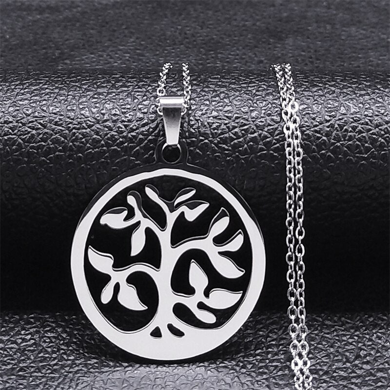 Aesthetic Tree of Life Chain Necklace for Women Men Stainless Steel Silver Colour - Bonnie Lassio