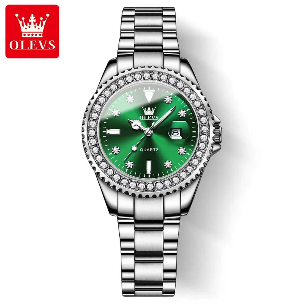 OLEVS Original Diamond Dial Quartz Watch for Women Fashion Elegant Ladies Watches Stainless Steel - Bonnie Lassio