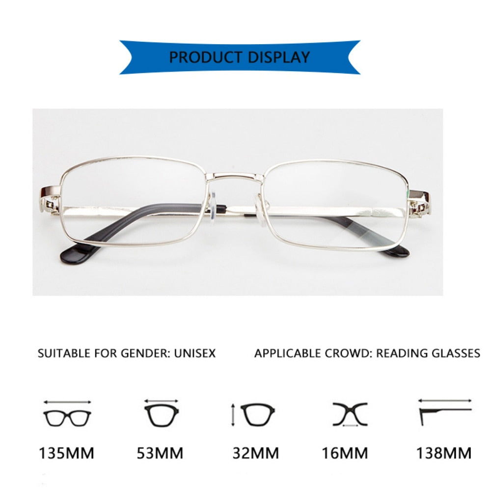 Real Glass Lens Reading Glasses Men Women Square Full Frame Presbyopic Glasses Anti-Scratch Diopter Eyewear +1.5 2.0 2.5 - Bonnie Lassio