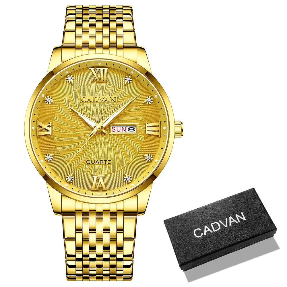 Golden Luxury Mens Watch Stainless Steel Date Clock Business Men Quartz Casual - Bonnie Lassio