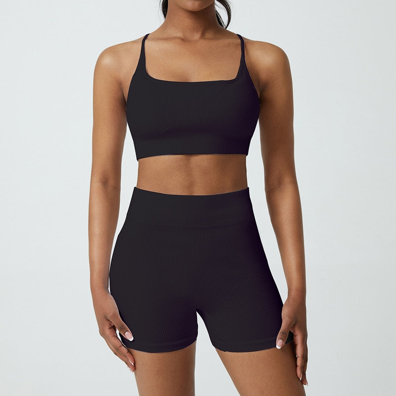 Seamless Yoga Set Gym Suits With Shorts Crop Top Sport Bra Women's Shorts 2 Pieces Set Running Workout Outfit Fitness Clothing - Bonnie Lassio