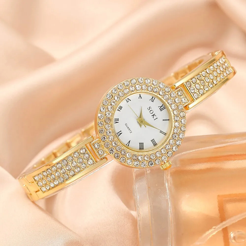 Ladies Girls Fashion Dress Wrist Watches With Braclet Gift Gold Faux Diamond - Bonnie Lassio