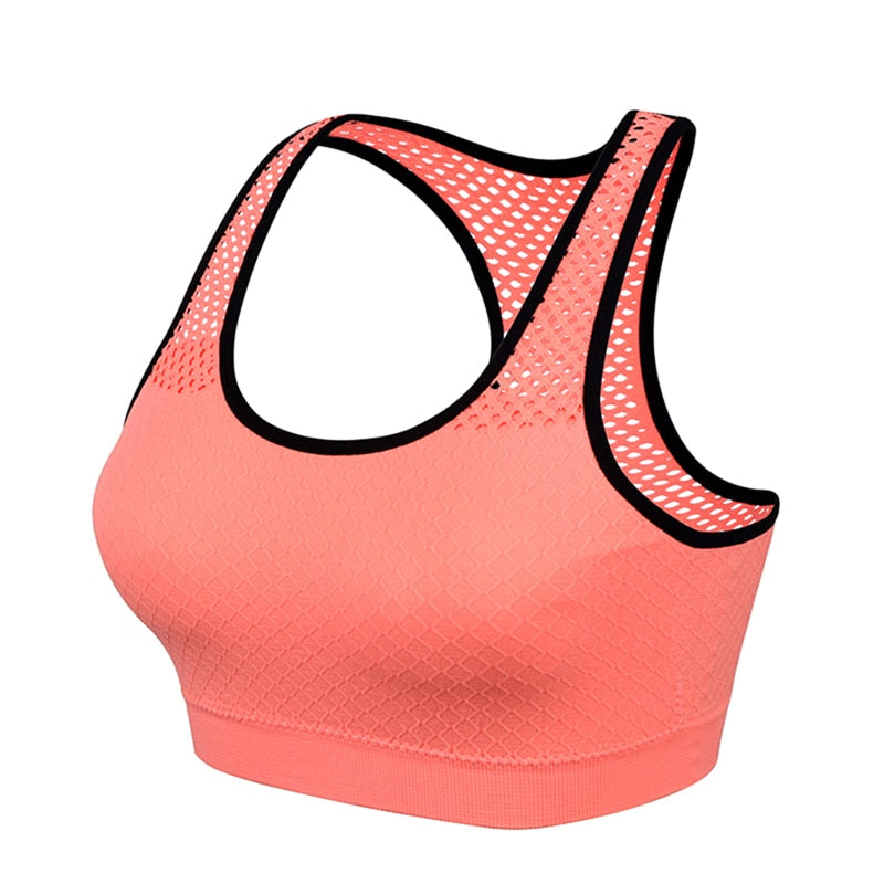 Mesh Sports Bra Hollow Out Sport Top Seamless Fitness Yoga Bras Women Gym Top Padded Running Vest Shockproof Push Up Crop Top - Bonnie Lassio