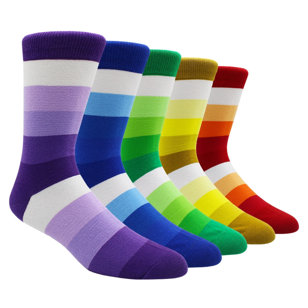 Mens Rainbow Socks Striped Mixed Colours 5 Pairs - Bonnie Lassio