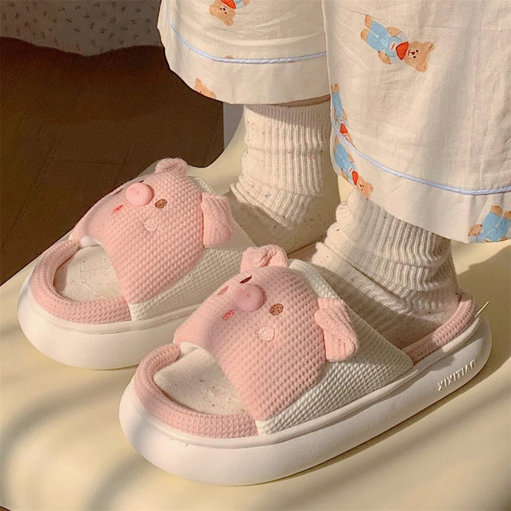 Cute Animal Pig Slippers for Women All Season Breathable Open Toe - Bonnie Lassio