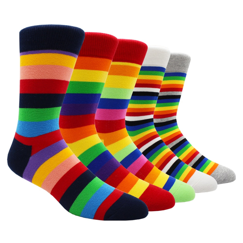 Mens Rainbow Socks Striped Mixed Colours 5 Pairs - Bonnie Lassio