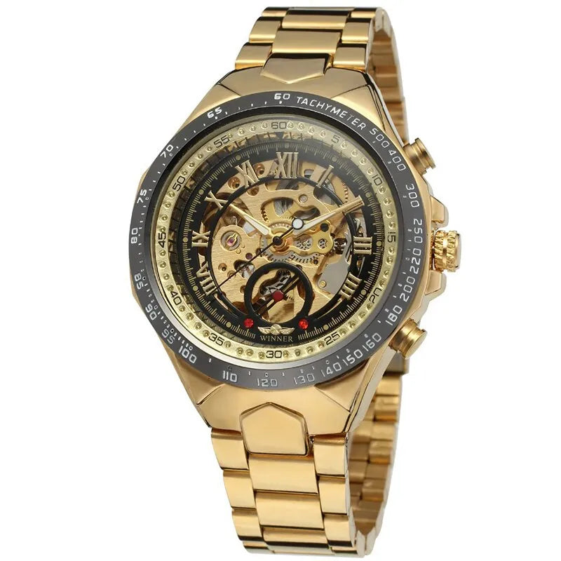 Automatic Mechanical Watch Mens with Gold Rhinestones Bracelet Fashion - Bonnie Lassio