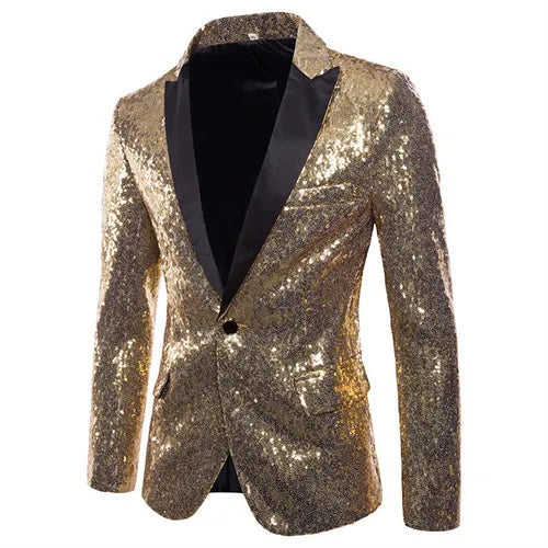 Jacket Fashion Men's Dance Party Sequin Suit Jacket Gold Silver Black Red - Bonnie Lassio