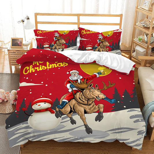 Christmas Bedding Set 3D Santa Elk Duvet Cover Bed Linens Full Twin Single 2/3PCS Kids Bedroom Quilt Comforter Cover Pillow Case - Bonnie Lassio