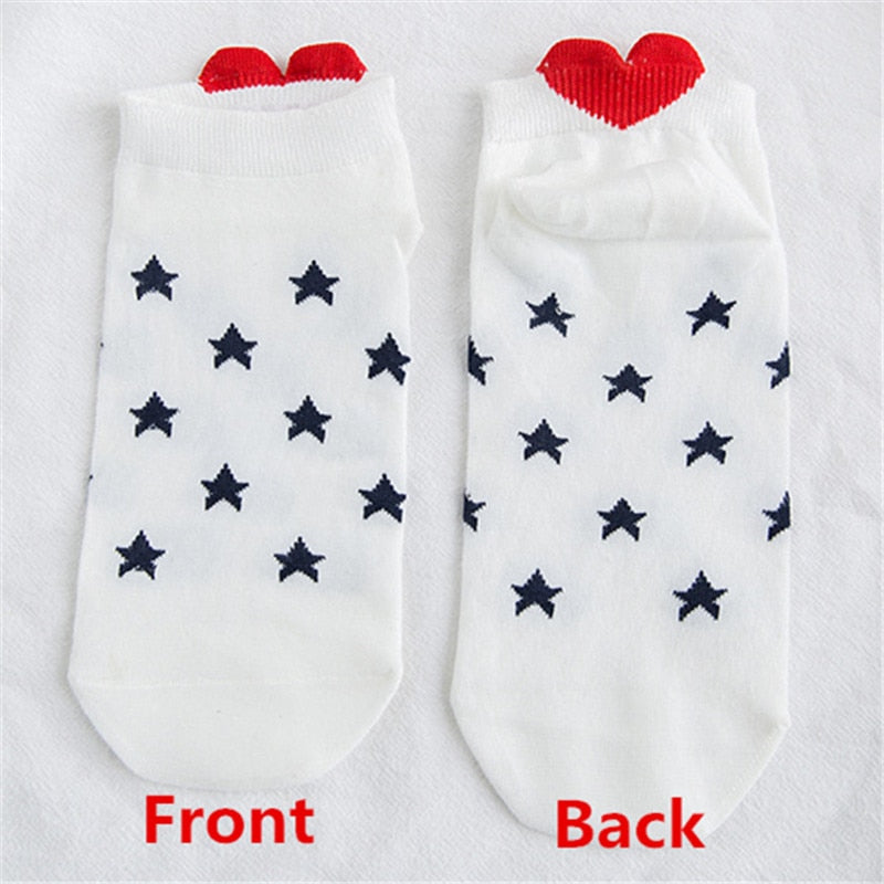 Kawaii Women 3D Ear socks Red Heart Pattern With Big Eyes Cute Campus Simple Basic Fresh Female Sokken Happy Socks Sweet Girls - Bonnie Lassio