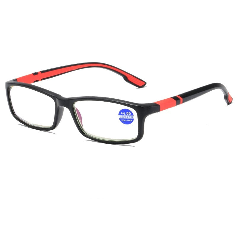 Reading Glasses Men Women Sports Anti-blue Light Reading Eyewear Black Red TR90 Frame Presbyopia Eyeglasses +100 to+400 glasses - Bonnie Lassio