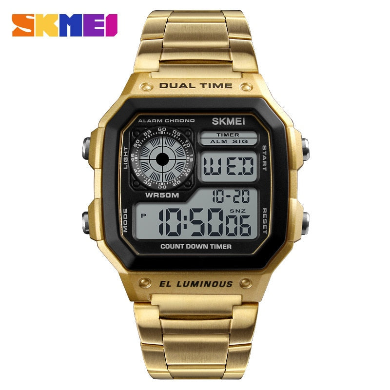 SKMEI Stainless Steel Strap Digital Watch reloj hombre Sport Watch Men 5Bar Waterproof Watches - Bonnie Lassio