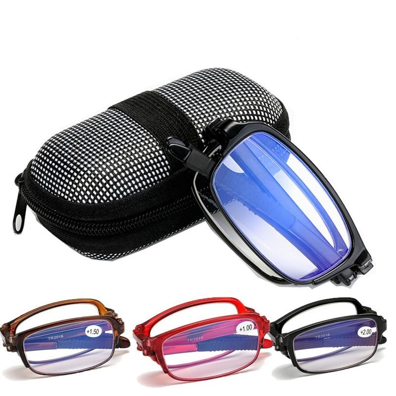 Blue Light Blocking Folding Reading Glasses with Box Ultralight TR Frame Foldable Eyeglasses Men Women Retro Presbyopia Eyewear - Bonnie Lassio