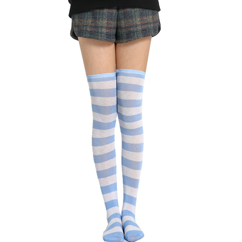 Long Tube Ladies Japanese Blue and White Striped Over-knee Socks Thigh High - Bonnie Lassio