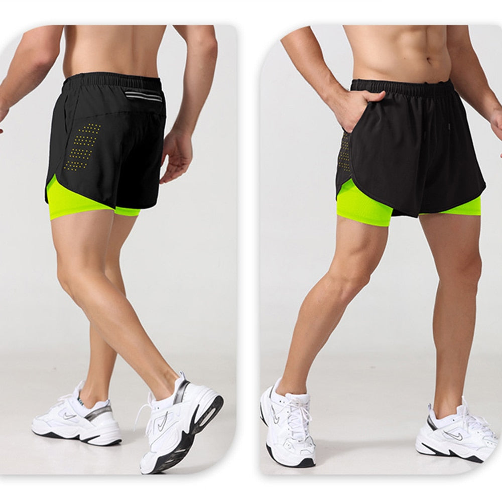 Sport Shorts Mens Double Deck Training Summer 2 In 1 Flourescent - Bonnie Lassio