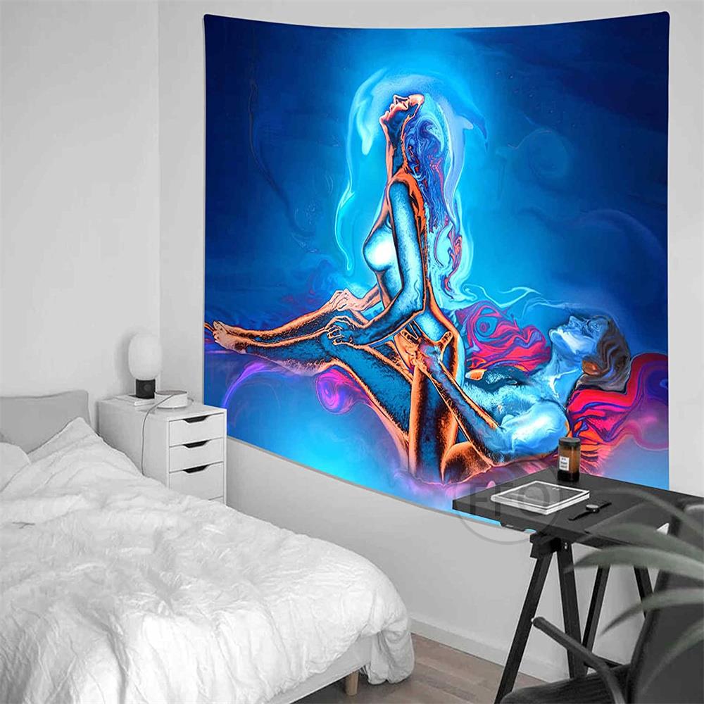 Blacklight Tapestry Burning Lover UV Reactive Psychedelic Neon Wall Hanging Tapestry Aesthetic Room Decor Yoga Meditation - Bonnie Lassio