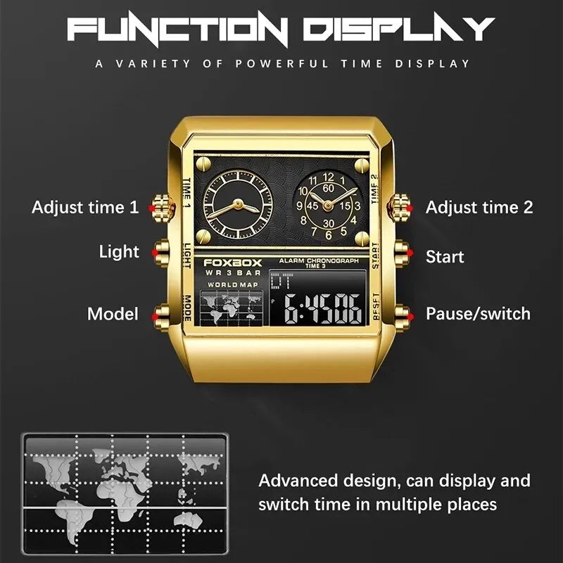 New Creative Square Watch Men Top Brand Luxury Digital Watch Fashion Dual Display - Bonnie Lassio