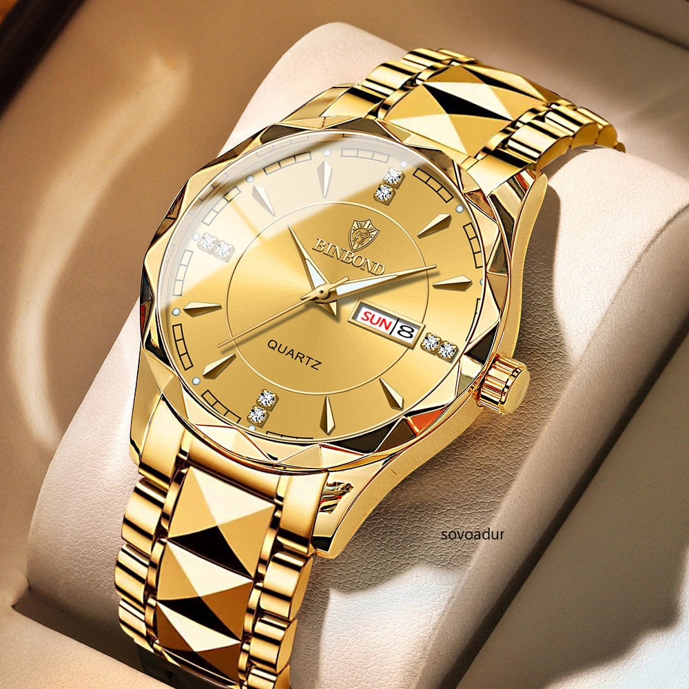 Men Gold Watch Luxury Quartz Mens Business Watches Fashon Day Date Male Clock Stainless Steel Waterproof Relogio Masculino 2023 - Bonnie Lassio