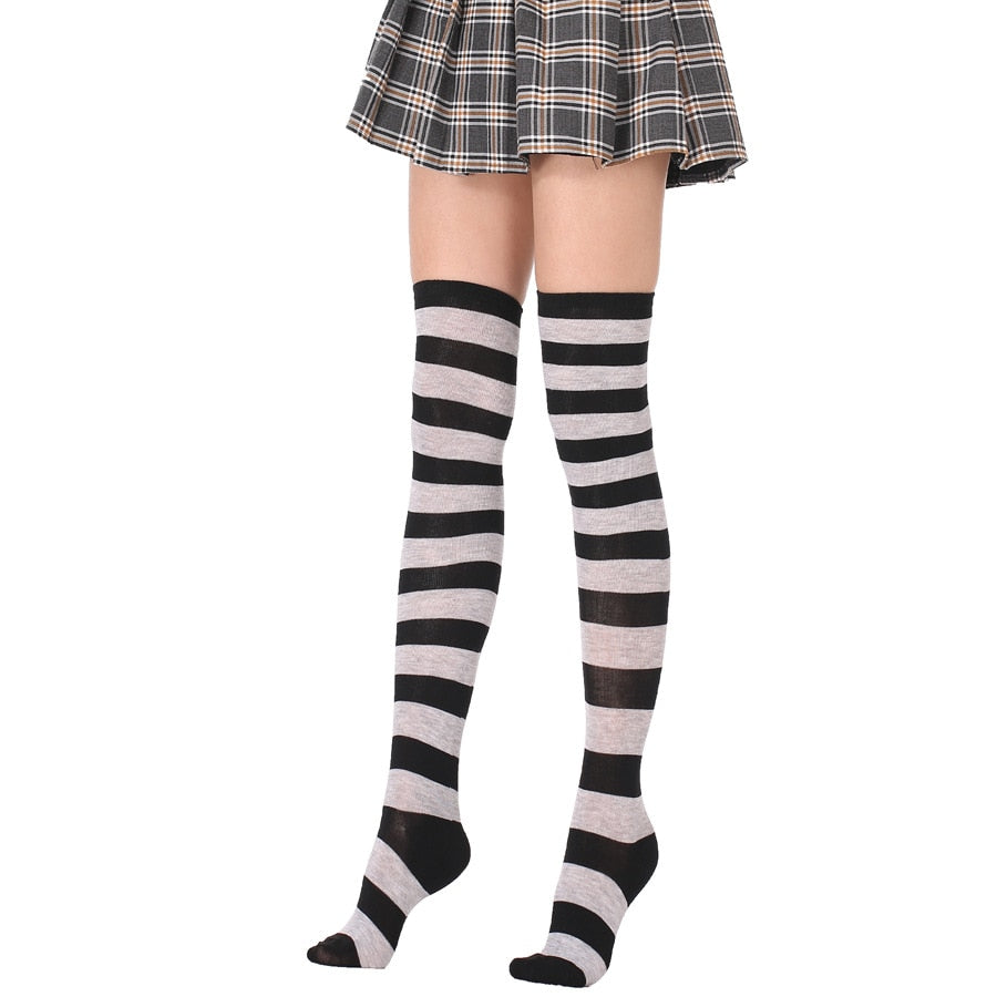 Long Tube Ladies Japanese Blue and White Striped Over-knee Socks Thigh High - Bonnie Lassio