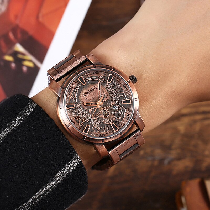 Retro Skull Watch for Men Luxury Steel Leather Strap Fashion Quartz Wristwatches Male Clock Gift Relogio Masculino Drop Shipping - Bonnie Lassio