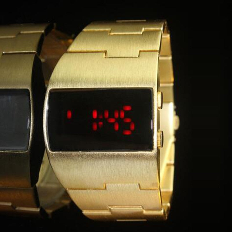 Mens Gold Big Watch Mens Led Digital Gold Silver Black Stainless - Bonnie Lassio