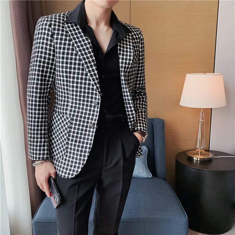 British Style Jacket Blazer Slim Fit Chequered