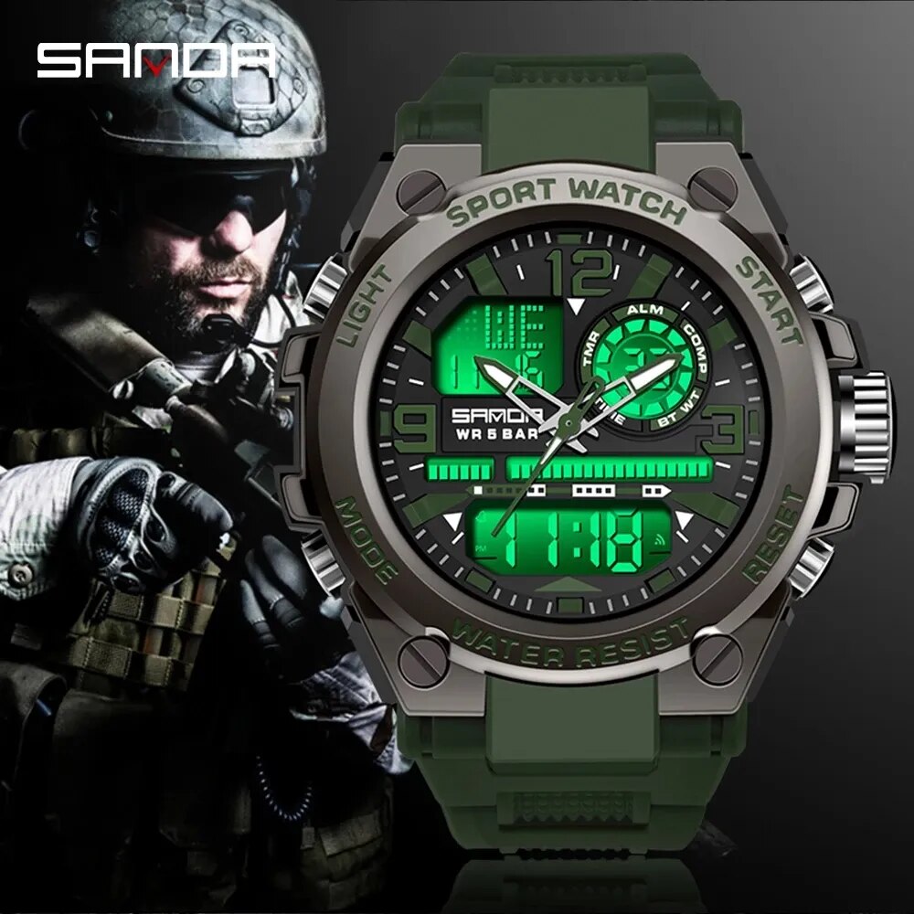 Fashion SANDA Top Brand Men's Watches 5ATM Waterproof Sport Military Wristwatch Quartz Watch - Bonnie Lassio