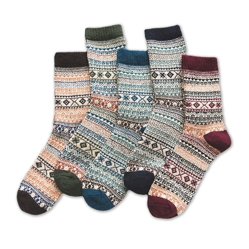 5 Pairs Colourful Winter Mens Warm Socks Thicken Sheeps Wool Mix - Bonnie Lassio