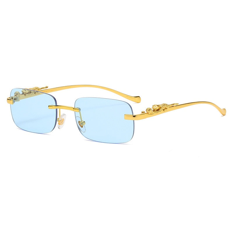 Rimless Rectangle Metal Leopard Sunglasses Frameless Tinted Glasses Unisex - Bonnie Lassio