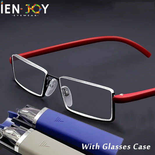 IENJOY TR90 Reading Glasses Anti-Blue Light Reading Glasses Men Half Frame Prescription Eyeglasses Male Eyewear With Case1.0-4.0 - Bonnie Lassio