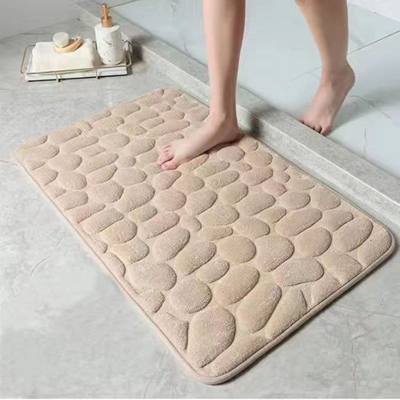 3D Non Slip Bathroom Mat Cobblestone Embossed Bath Mats Absorbent Doormat Carpet Door Floor Mats Machine Washable Quick Drying - Bonnie Lassio