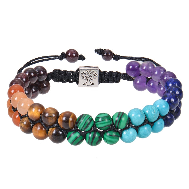 7 Chakra Stone Bead Yoga Meditation Bracelet Healing Crystal Double Layer Natural Gemstone Beaded Anxiety Bracelets for Women - Bonnie Lassio