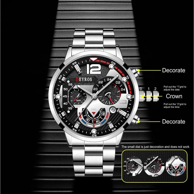 Fashion Mens Watches Luxury Stainless Steel Quartz Wristwatch Calendar Luminous Clock Men Business Casual Watch Reloj Hombre - Bonnie Lassio