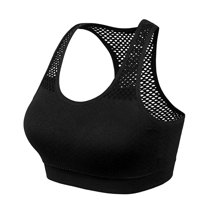 Mesh Sports Bra Hollow Out Sport Top Seamless Fitness Yoga Bras Women Gym Top Padded Running Vest Shockproof Push Up Crop Top - Bonnie Lassio